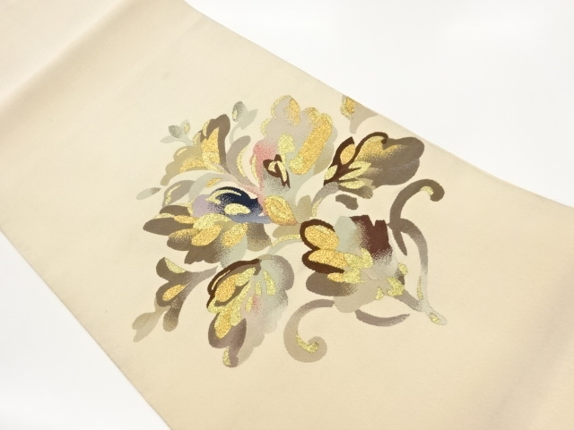 JAPANESE NAGOYA OBI / WOVEN ABSTRACT FLOWER ARABESQUE